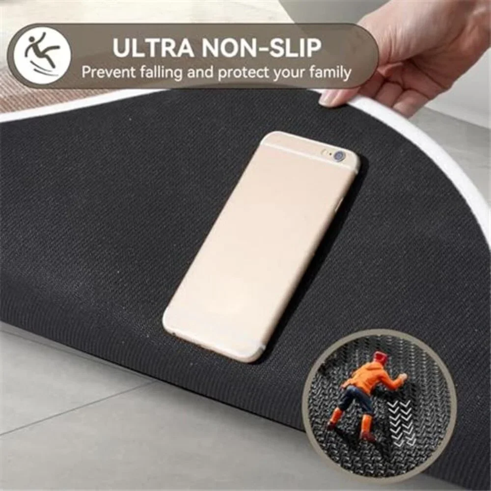 Half Circle Bath Mat Non Slip Thin Bathroom Rug Quick Dry Washable Brown Beige
